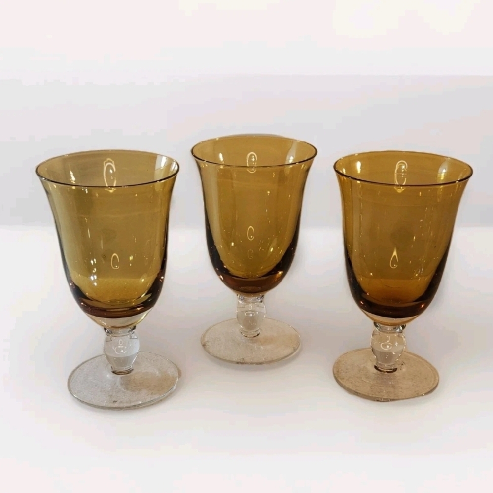 Amber Glass Goblets Set of 3